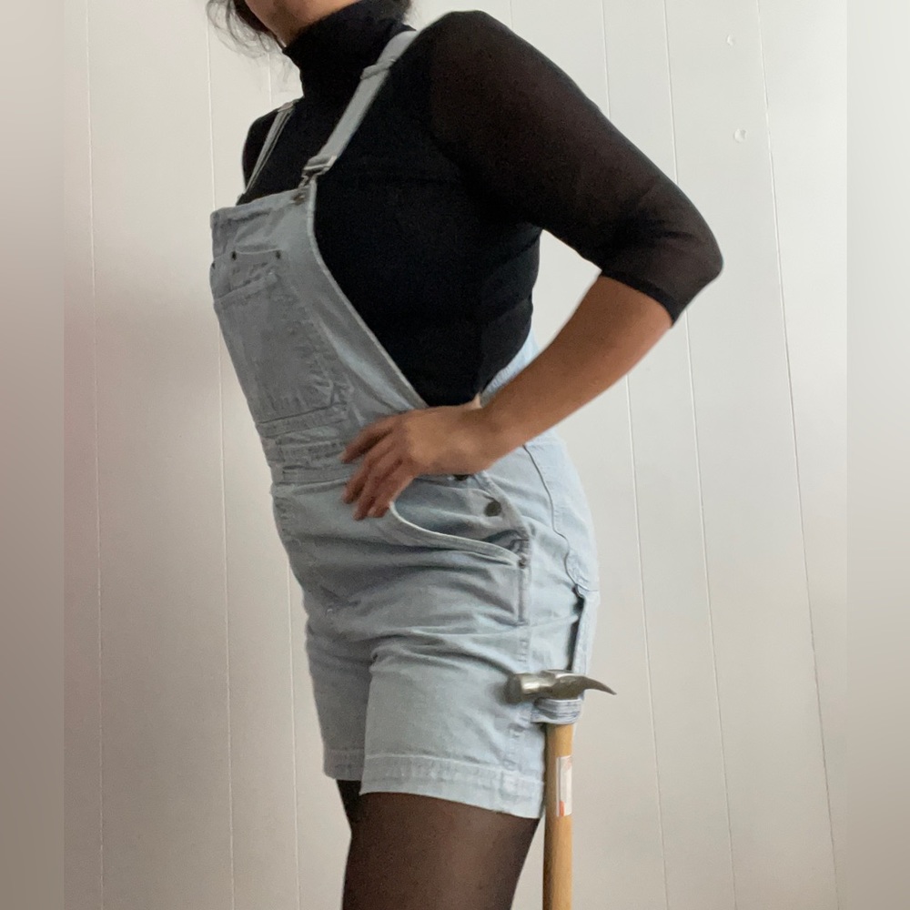 90s Railroad Stripes Shorts Overalls